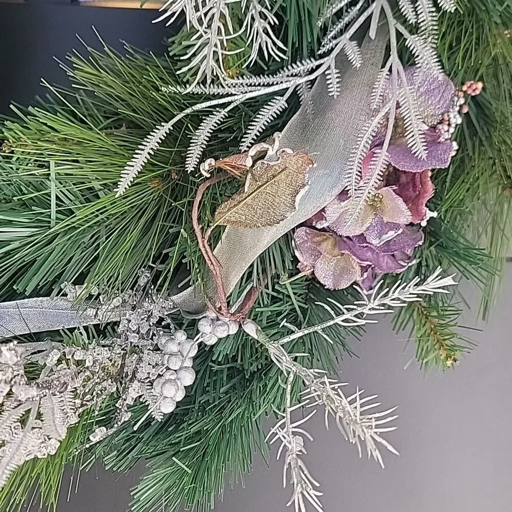 Christmas Wreath Silver & Purple Decor Approximately 20